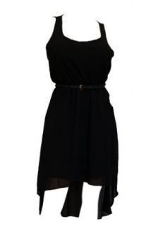 Plus Size Sleeveless High Low Dress With Belt Black   3X