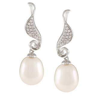 Kabella Sterling Silver Drop Freshwater Pearl with Cubic Zirconia Seahorse Twist Earrings (9 10mm) Kabella Jewelry Pearl Earrings