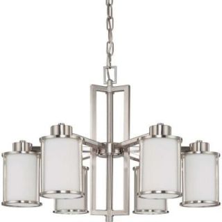 Glomar Odeon 6 Light Brushed Nickel Convertible Up/Down Chandelier with Satin White Glass Shade HD 2853