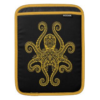 Intricate Yellow Octopus on Black Sleeves For iPads