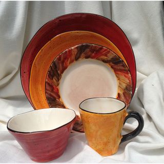 Tortoise Shell Brown and Red Ceramic 5 piece Place Setting Bundle (Italy) Dinnerware