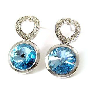 Silvertone Light Blue Swarovski Elements Crystal Linked Earrings Jewelry