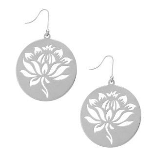316L Stainless Steel Dangle Earrings With A Cut Out Flower Design In A Polished Circle Jewelry