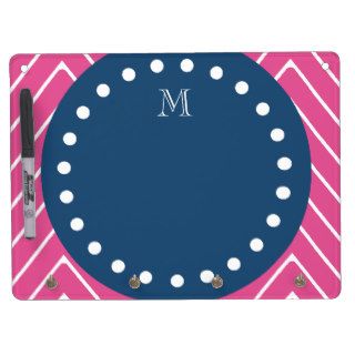Navy Blue, Hot Pink Chevron Pattern, Your Monogram Dry Erase Boards