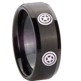 10MM Tungsten 4 Captain America Matte Black Flat Top Engraved Ring Size 10 Jewelry