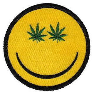 Novelty Iron on   Weed Indeed Pot Marijuana Leaf Smiley Face Logo Patch Clothing