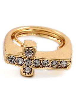 Goldtone Clear Rhinestone Cross Stretch Ring Right Hand Rings Jewelry