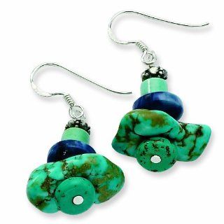 Genuine .925 Sterling Silver Howlite/Lapis/Turquoise/Reconstructed Stone Earring 1.4 Grams. . Mireval Jewelry