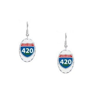 Earring Oval Charm Marijuana Highway 420 Sign Dangle Earrings Jewelry