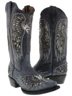 Cowboy Professional   Women's Wings with Heart Denim Blue Leather Cowboy Boots Cowboy Professional Boot Company Shoes