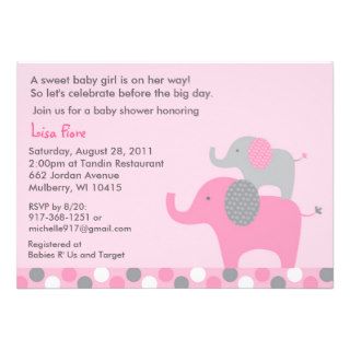 Mod Pink Grey Elephant Baby Shower Invitations