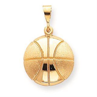 10K Yellow Gold Polished & Satin Basketball Open Back Charm Pendant Jewelry