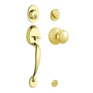 Schlage Plymouth Single Cylinder Bright Brass Handleset with Plymouth Knob F360 V PLY 505 605