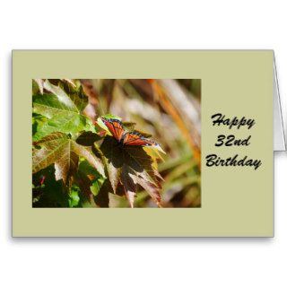 Happy 32nd Birthday, butterfly on leaf Card
