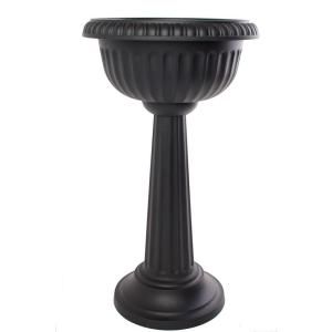 Bloem 18 in. Black Plastic Grecian Pedestal Urn GU180 00
