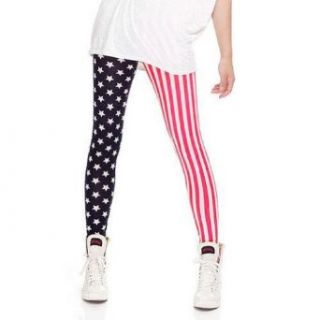 LOCOMO Women American US Flag Star Pattern Vertical Striped Legging FFT121 Leggings Pants