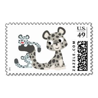 Cartoon Snow Leopard and Cubs postage stamp