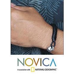 Men's Sterling Silver 'Brown Bali Sands' Leather Bracelet (Indonesia) Novica Men's Jewelry