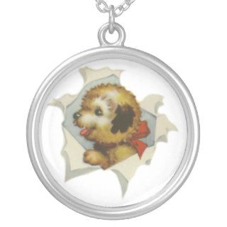 puppy in torn paper personalized necklace