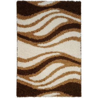 Soft Shag Waves Brown/ Ivory Area Rug (3'3 x 4'8) 3x5   4x6 Rugs