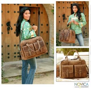 'World Traveler' Leather Travel Bag (Mexico) Novica Leather Bags