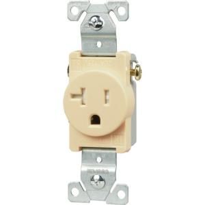 Cooper Wiring Devices 20 Amp Tamper Resistant 2 Pole Single Receptacle with Side Wiring   Ivory TR1877V