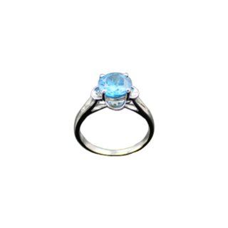 Jade Angel Fashion Silver Jwelry 7.5mm Round Blue Topaz Cubic Zircon Ring Color Blue Jewelry