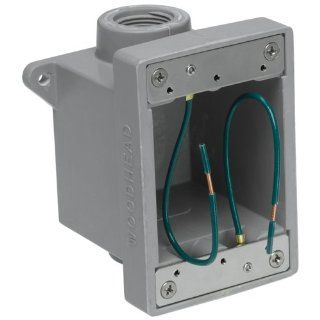 Woodhead 454 FD Outlet Box, Industrial Duty, 2 Knock Out Openings, Gray, 3/4" Thread Diameter Electric Plugs
