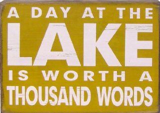 My Word 7.25 x 10 Inch Block Sign, A Day At The Lake   Decorative Signs