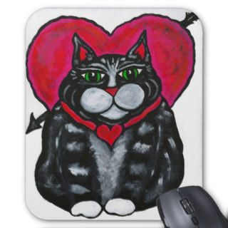 Fat Cat and Hearts Valentine's Day Mousepad