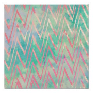 Pink Turquoise Watercolor Zigzag Chevron Pattern Posters