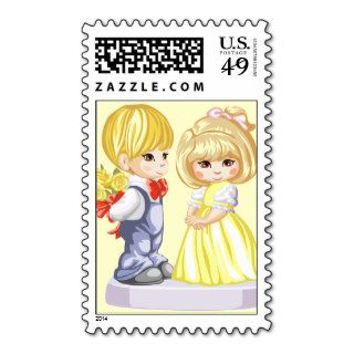 Boy Gives Girl Yellow Flowers Postage Stamp