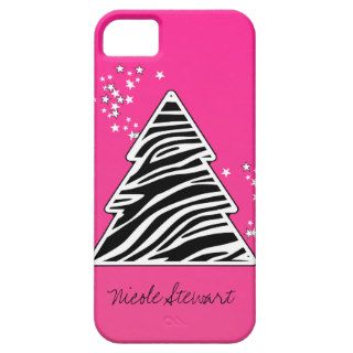 Pink zebra Christmas Tree iPhone 5 Cases
