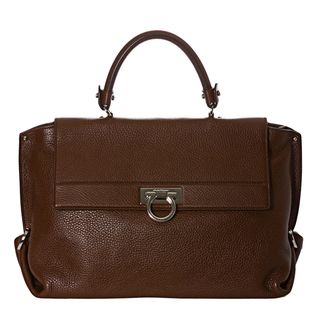 Salvatore Ferragamo 'Sofia' Large Brown Pebbled Leather Satchel Salvatore Ferragamo Designer Handbags