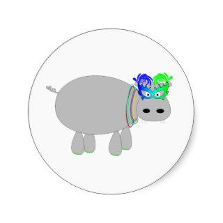 Hippo with beads & a mask Mardi Gras tees & more Round Sticker