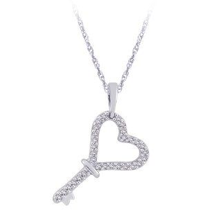 14K White Gold 0.12 ct. Diamond "Key to My Heart" Pendant with Chain Katarina Jewelry
