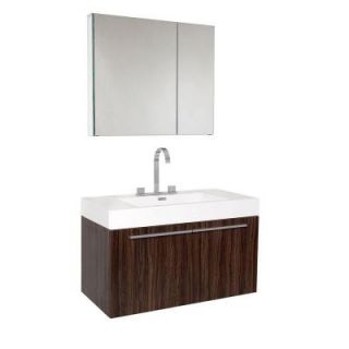 Fresca Vista 36 in. Vanity in Walnut with Acrylic Vanity Top in White and Medicine Cabinet FVN8090GW