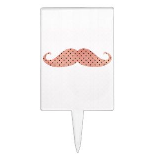 Funny Pink Polka Dots Mustache Rectangle Cake Pick