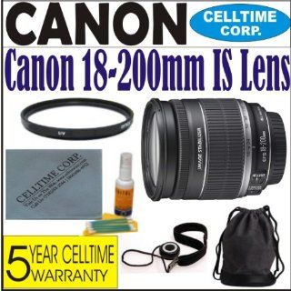 Canon EF S 18 200mm f/3.5 5.6 IS Standard Zoom Lens (White Box   Import Model) for EOS Rebel XS, XSI, T1i, T2i, T3, T3i, 60D & 7D w/ Accessory Kit + 5 Year Celltime Warranty  Digital Camera Accessory Kits  Camera & Photo