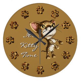 Cute Little Cheetah Print Bengal Kitty Kitten Cat Clock