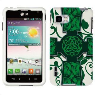 T Mobile LG Optimus F3 Green Celtic Cross 2 on White Phone Case Cover Cell Phones & Accessories