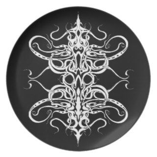 Tribal Empire Tattoo   black and white Dinner Plate