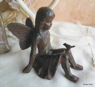 Cast Iron Sitting Angel W Bird Cherub Garden Statue Fairy  Free Standing Birdbaths  Patio, Lawn & Garden