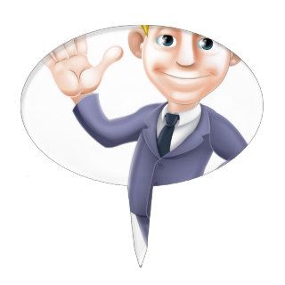 Man in suit waving cartoon cake toppers
