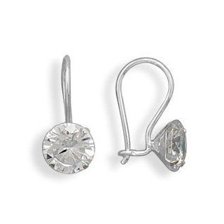 Latch Ear Wire 8mm Cubic Zirconia Earrings Prong Set Sterling Silver Dangle Earrings Jewelry