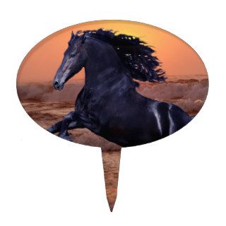 A sunset ocean horse oval cake toppers