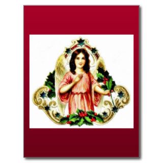 An angel standing and decorated garland with stars post cards