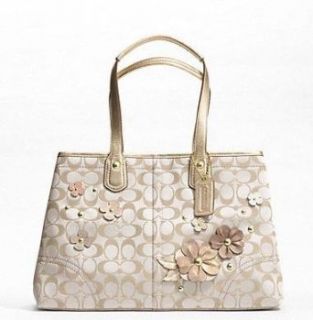 Coach Pink Khaki Multicolor Floral Applique Carryall Bag $458 Clothing