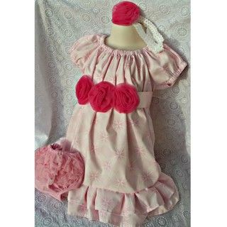 Just Girl Baby Pink Dress with Ruffle Bloomers and Flowered Headband Girls' Clothing
