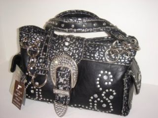 Black Leather Rhinestone Bling Concealed Carry Purse Montana West BEG 8085 Shoulder Handbags Shoes